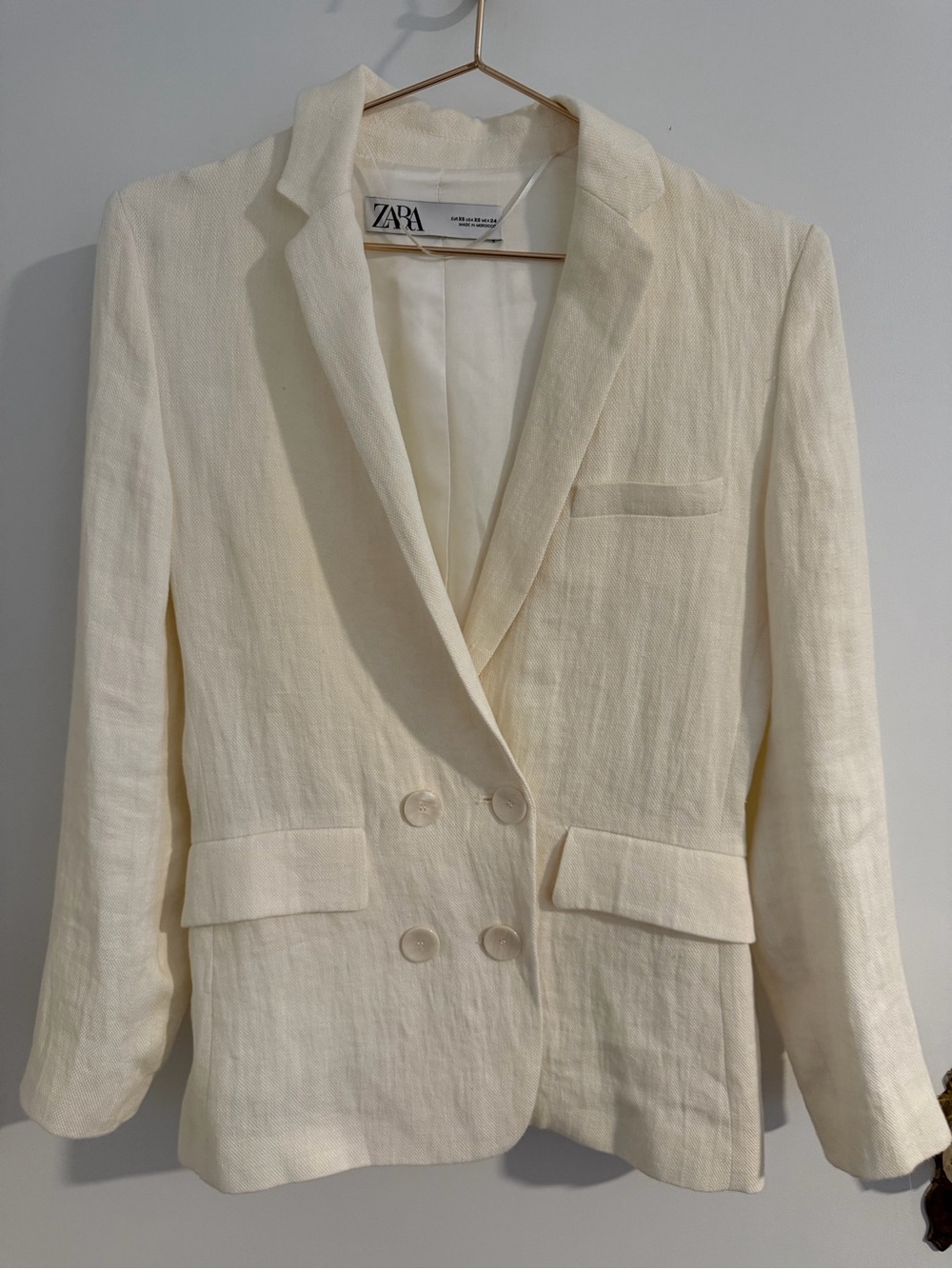 ZARA Off-White Double-Breasted Linen-Blend Blazer